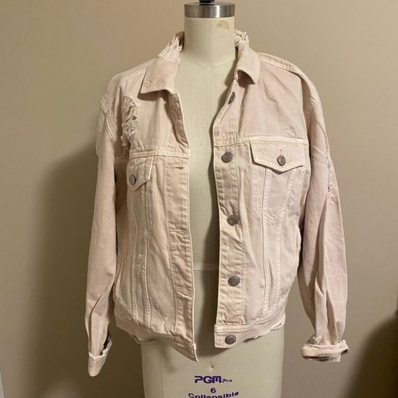 American Eagle Pale Pink Distressed Denim/Jean Jacket - Picture 1 of 4